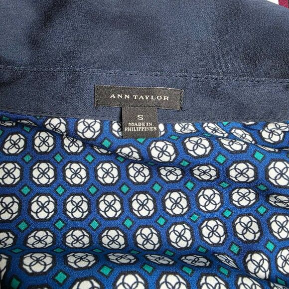 Ann Taylor Geometric Print Shirt Dress Blue Teal Small - Picture 7 of 9